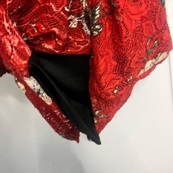 Vfshow Red Floral Lace Bodycon Dress Bell Sleeves Party Prom Dress Size Medium - Picture 11 of 15